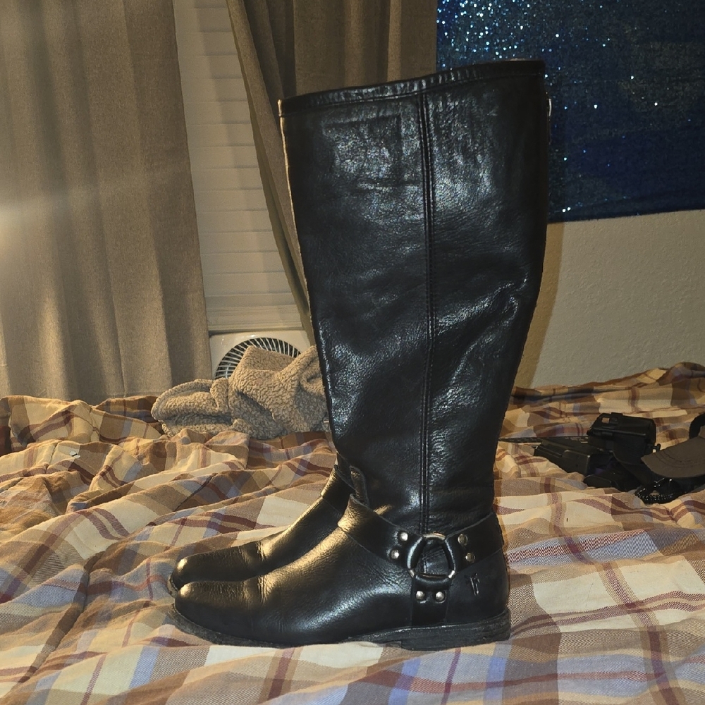 Frye Black Leather Knee-High Boots